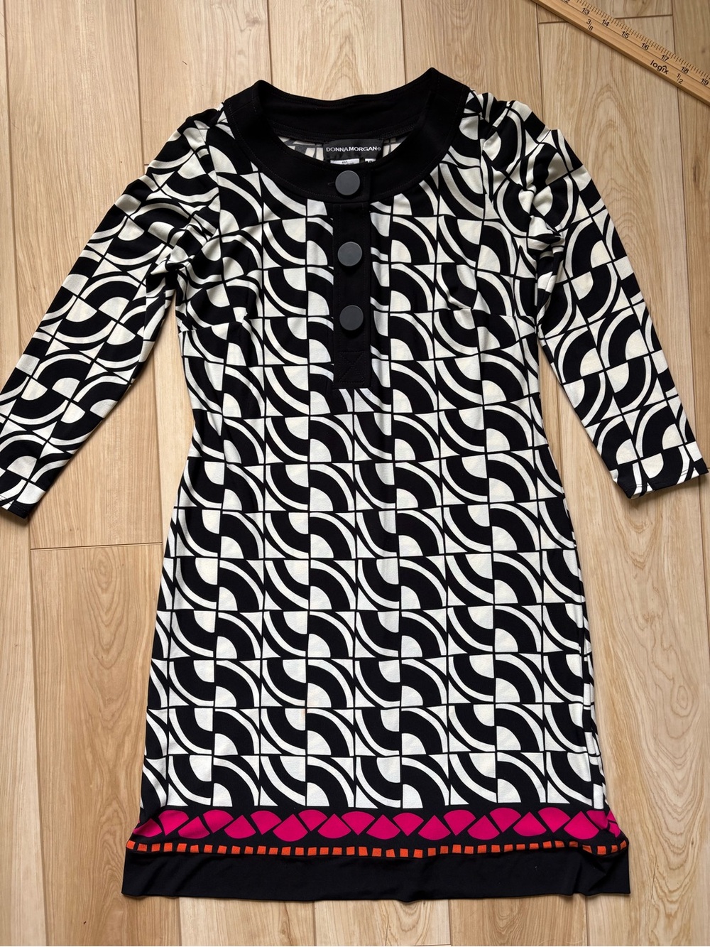 Donna Morgan Black & White Geometric A Line Midi Dress